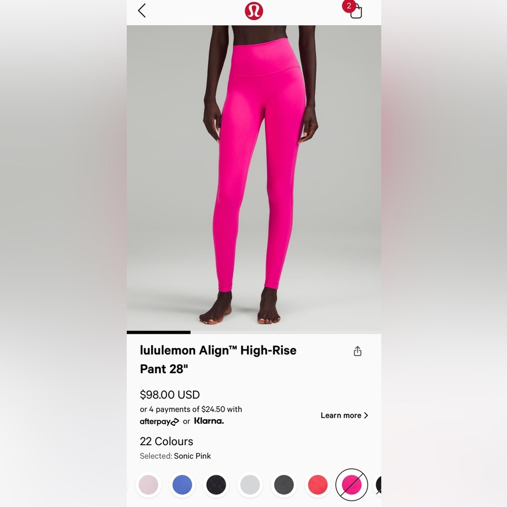 lululemon Align™ High-Rise
Pant 28" in “Sonic Pink” size 4
